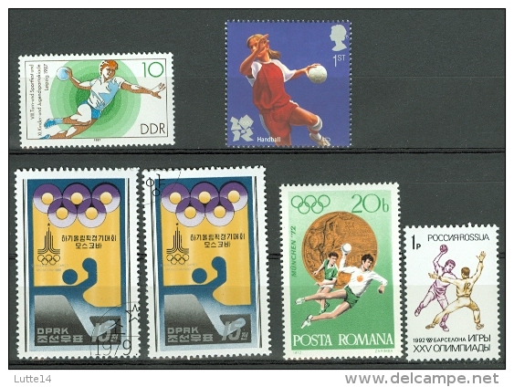 Lot 09 De 6 Timbres HAND BALL : Corée - Roumanie - Russie - Allemagne - Grande Bretagne - Sport Olympique - Balonmano