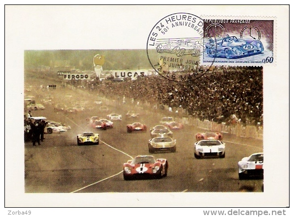 50ème Anniversaire Des 24H Le Mans Photo Départ De 1967  Carte Premier Jour - Le Mans