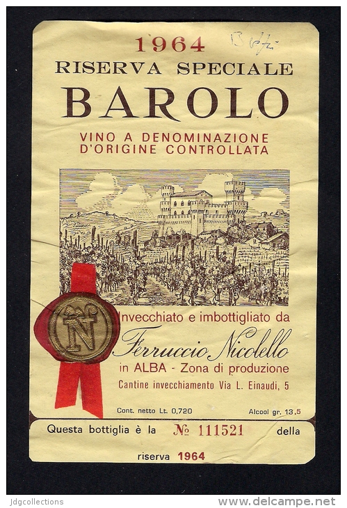 # BAROLO ALBA 1964 Wine Label Italy, Wein Vino Vin Etiquettes Etiquetas Etikett Castle - Castles