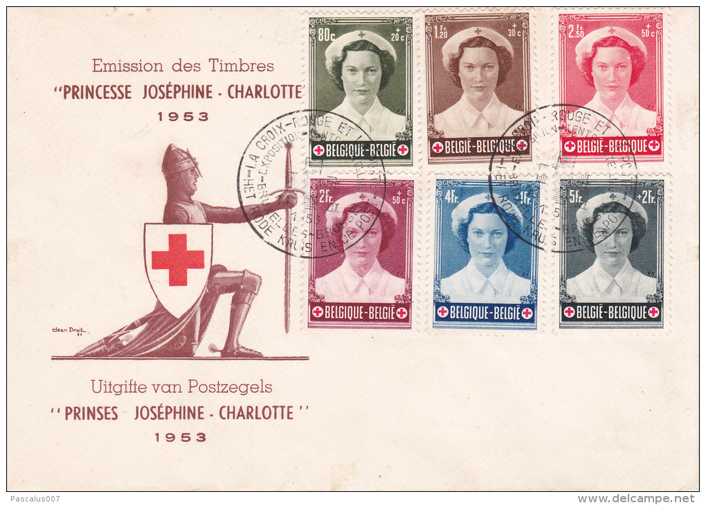 912 917 PC 9 FDC   Croix-Rouge Joséphine Charlotte Princesse 14-3-1953 Exposition Bruxelles €35 - Non Classés