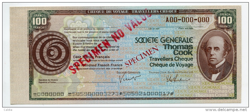 France 100 Francs ""CHEQUE De VOYAGE "  SPECIMEN  UNC "" SOCIETE  GENERALE "" # 2 - Ficción & Especímenes