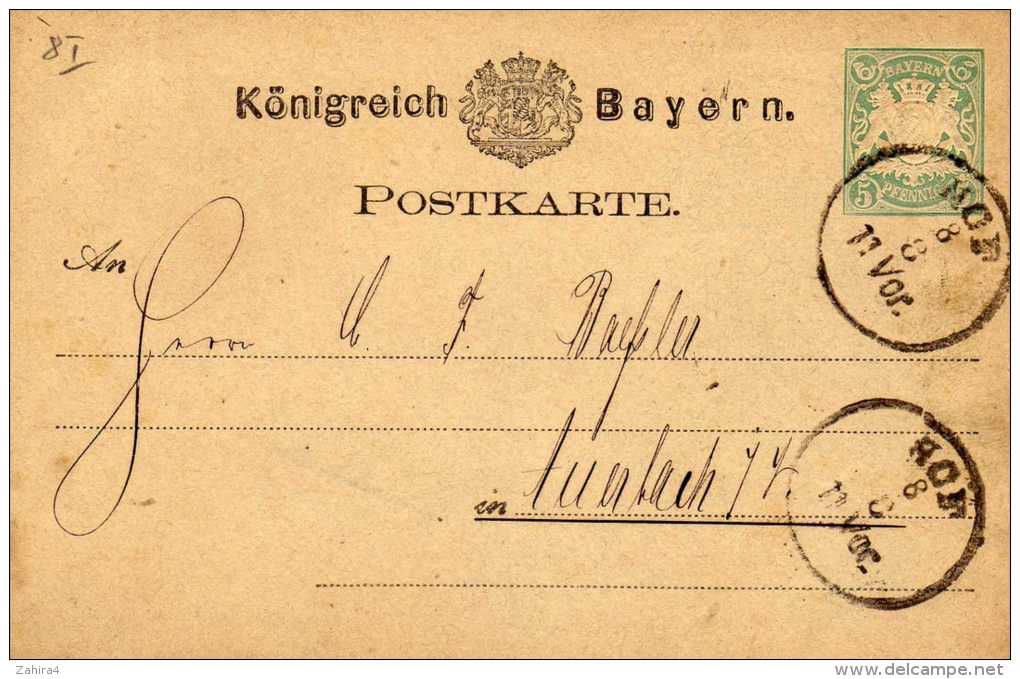 Königreich  Bayern - Postkarte - 5 Peennig Incruté Gauffré - Prêt à Poster - à Circulé - Dos Simple - - Entiers Postaux