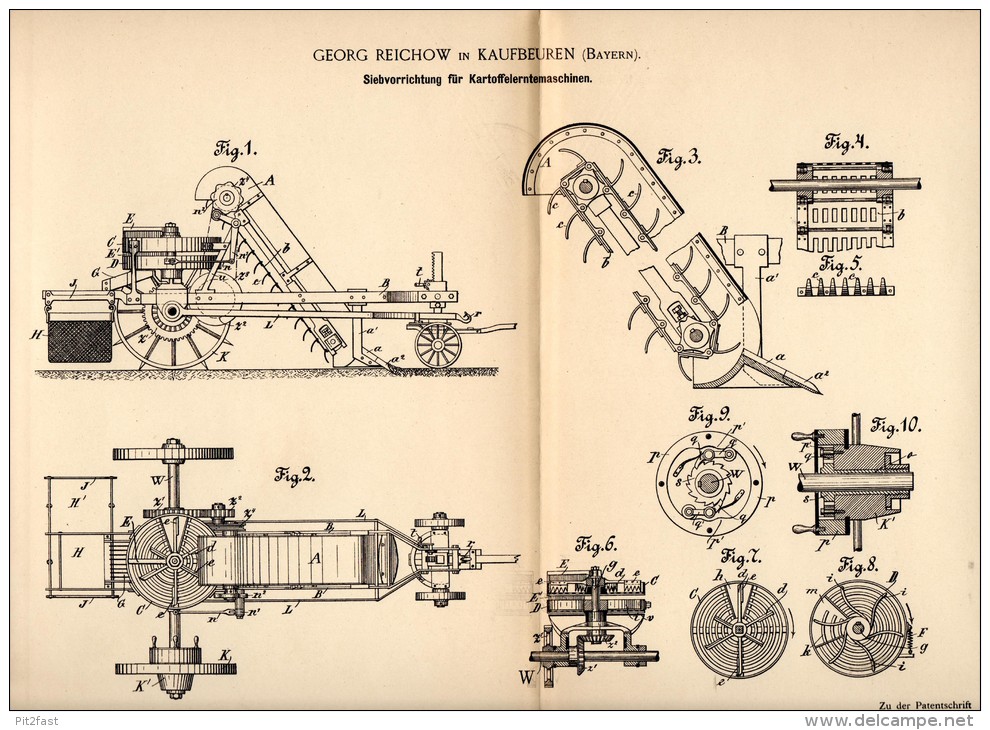 Original Patentschrift - Georg Reichow In Kaufbeuren , 1891 , Siebapparat Für Kartoffelerntemaschinen , Landwirtschaft ! - Maschinen