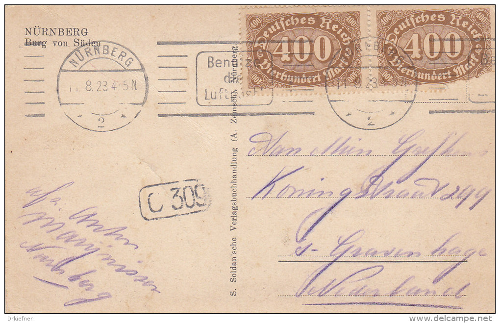 INFLA: DR 2x 250 MeF Auf AK Mit Gelegenheits-Stempel (Filbrandt 25.5a): Nürnberg Benutze Die Luftpost 11.8.1923 - Other & Unclassified