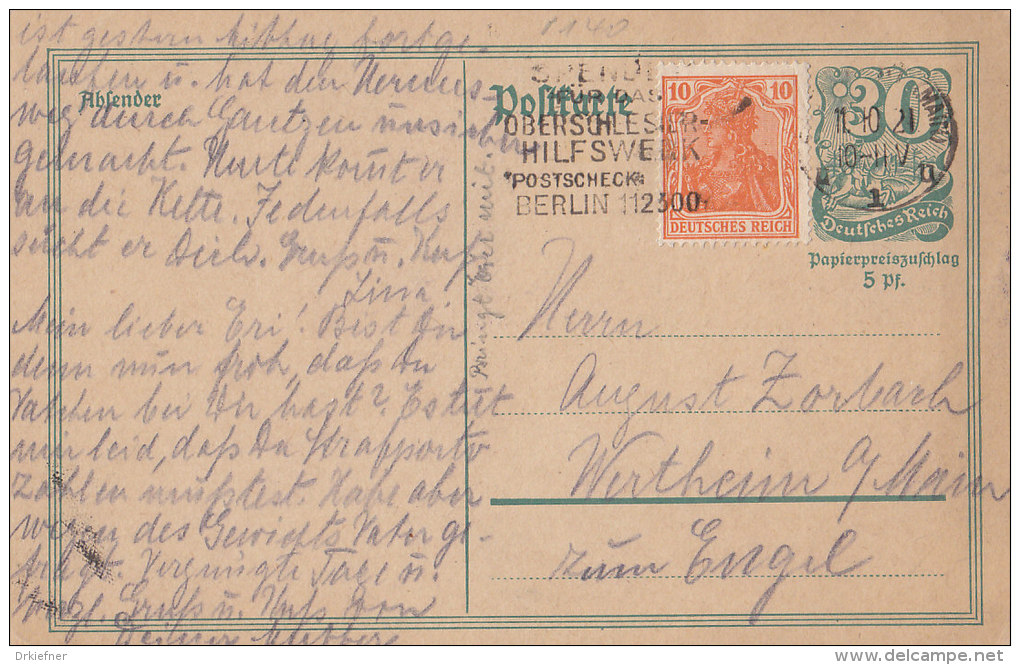 INFLA: DR P 140 I + Zfr. 141, Gelegenheits-Stempel (Filbrandt 9.9): Frankfurt M ...Oberschlesier-Hilfswer K... 11.10.192 - Sonstige & Ohne Zuordnung