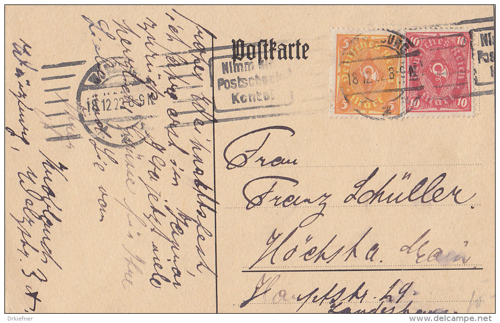 INFLA: DR 206 227 MiF Auf Postkarte Mit Gelegenheits-Stempel(Filb Randt 2.12ax): Würzburg ...Postscheckkonto 18.12.1922 - Other & Unclassified