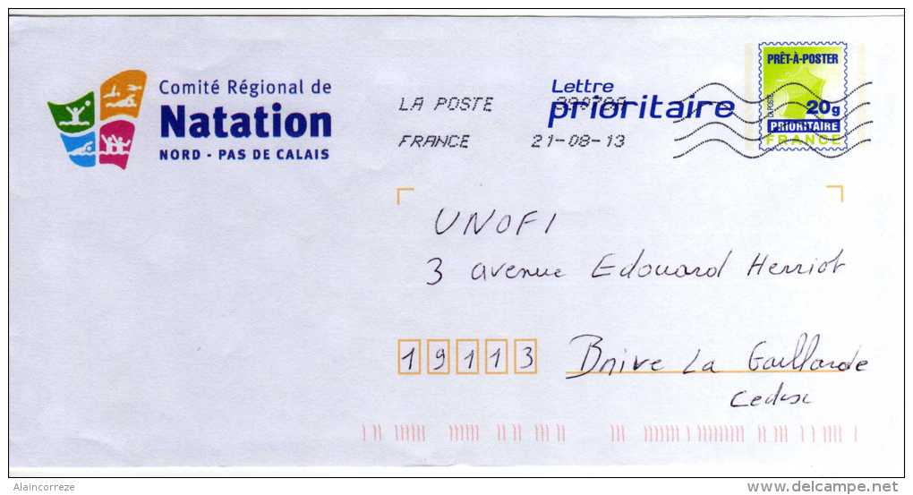 Entier Postal PAP Local Personnalisé Nord Pas De Calais Comité Régional De Natation - PAP: Private Aufdrucke