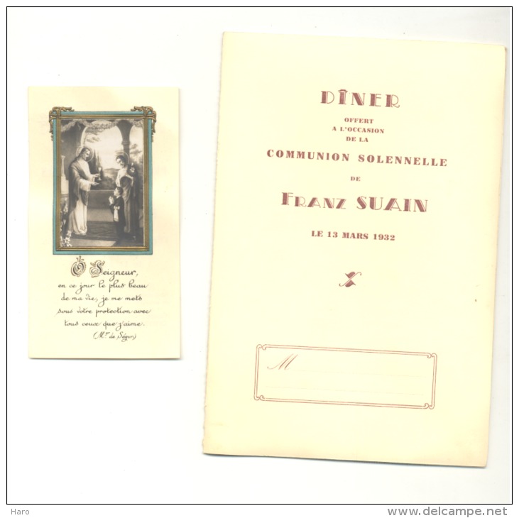GILLY 1932 - Menu ( Avec Photo) Et Souvenir De Communion De Franz Suain (b136) - Menus
