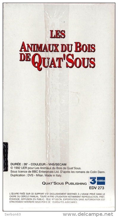 LES ANIMAUX DU BOIS DE QUAT'SOUS 25mm CASSETTE ENFANTS NEUVE SOUS BLISTER VHS COULEUR N°2 AVEC FRANCE 3 LE DEBUT DU VOYA - Audio-Visual