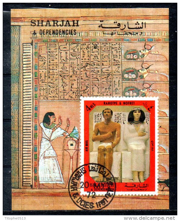 SHARJAH. BF Oblitéré De 1972. Rahotep & Néfret/Hiéroglyphes. - Egyptologie