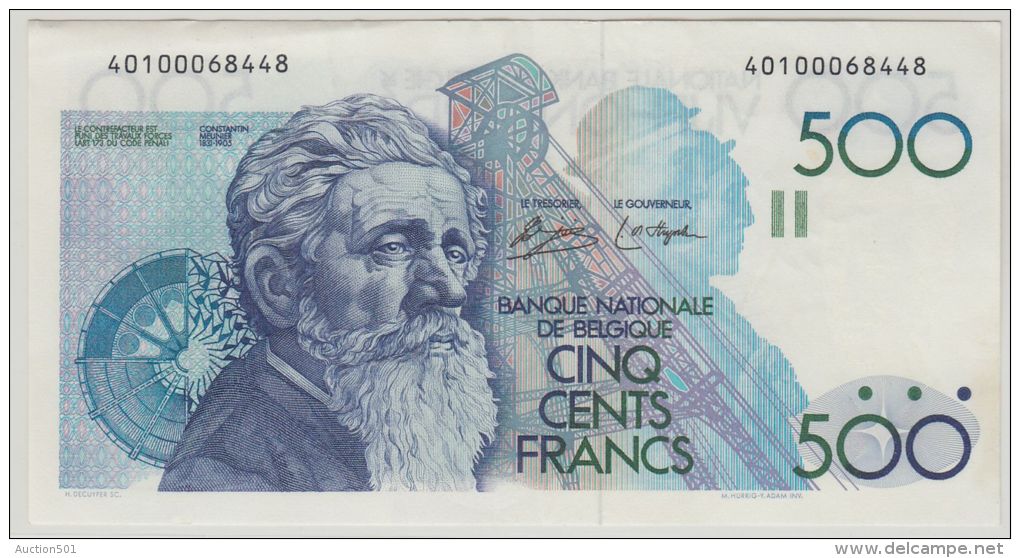 B00343 500 Francs Meunier Simonis De Strijcker VF NBBB-84 - 500 Francs