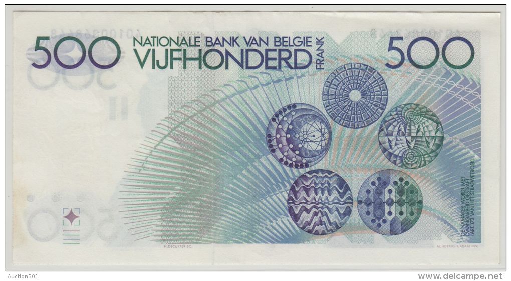 B00343 500 Francs Meunier Simonis De Strijcker VF NBBB-84 - 500 Francs