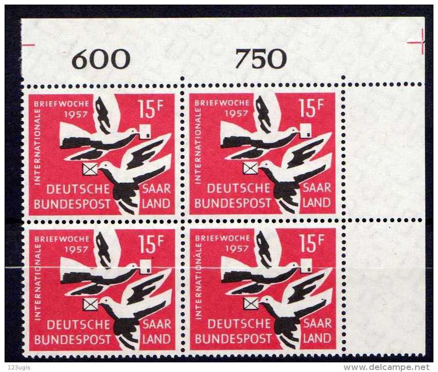 Saarland 1957 Mi 408 ** Viererblock [130114VIII] @ - Unused Stamps