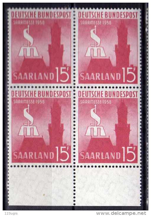 Saarland 1958 Mi 435 ** Viererblock [130114VIII] @ - Unused Stamps