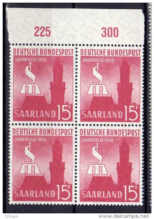 Saarland 1958 Mi 435 ** Viererblock [130114VIII] @ - Unused Stamps