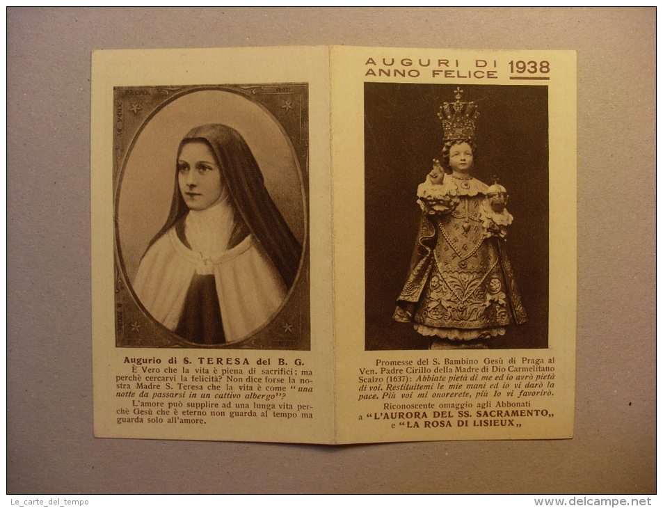 Calendario/calendarietto Santino "Auguri Di Anno Felice 1938" S. Teresa - Aurora Del Ss. Sacramento E La Rosa Di Lisieux - Grand Format : 1921-40