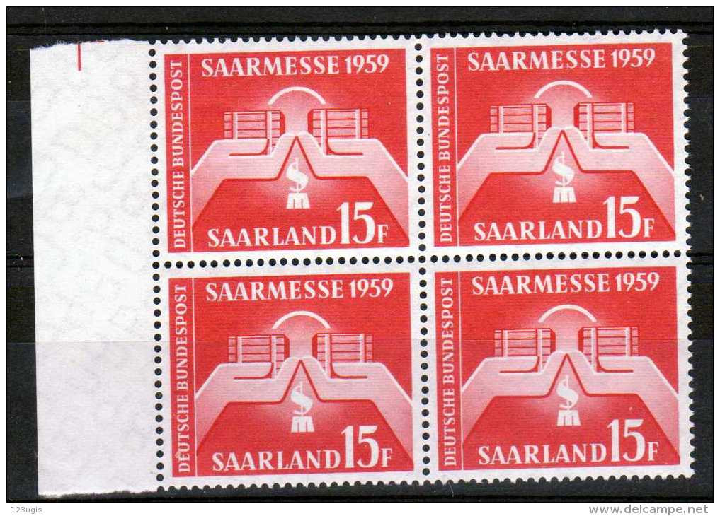 Saarland 1959 Mi 447 ** Viererblock[121013L] @ - Neufs
