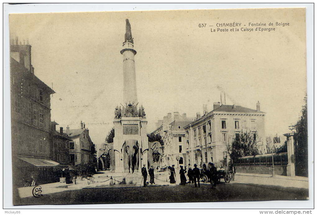 CHAMBERY-- Fontaine De Boigne (éléphants), La Poste Et La Caisse D'Epargne (attelage) --animée--n° 637 éd CER- - Chambery