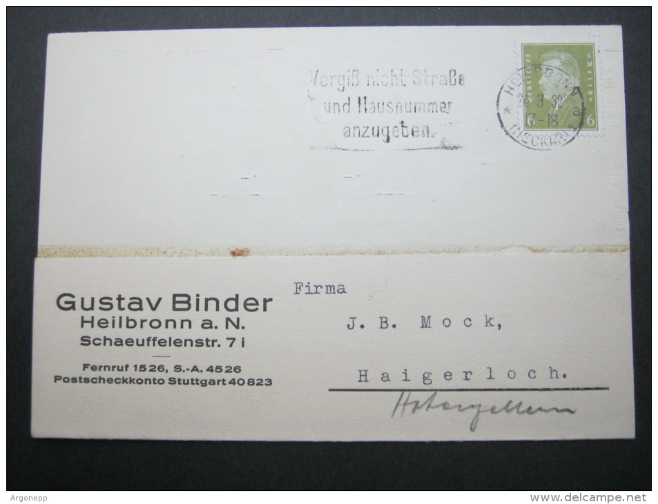 1932, Heilbronn , Firmenkarte - Heilbronn