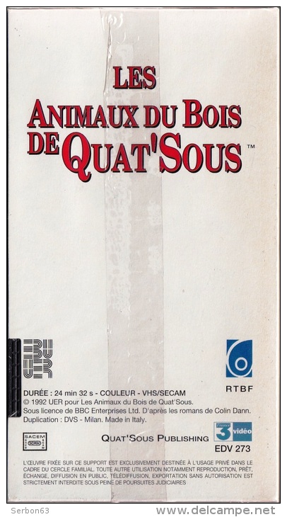 LES ANIMAUX DU BOIS DE QUAT'SOUS 25mm CASSETTE ENFANTS NEUVE SOUS BLISTER VHS COULEUR N°14 AVEC FRANCE 3 BIENVENUE AUX H - Audio-video