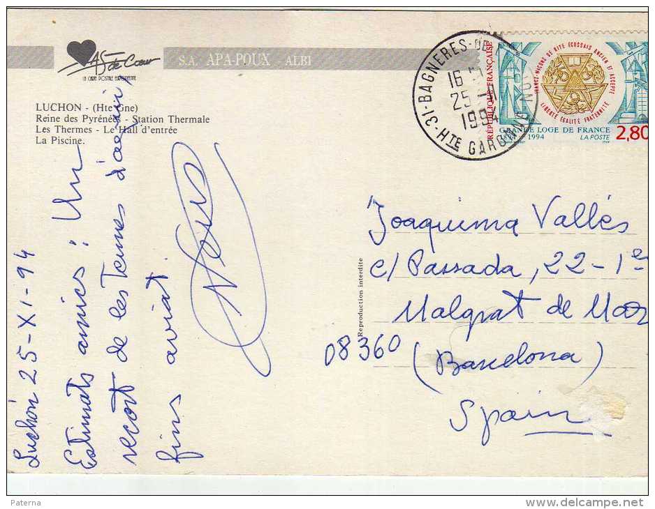 R 257  Postal Bagneres 1994  Francia , Thermes,  Termas, Baños, Balneario - Lettres & Documents