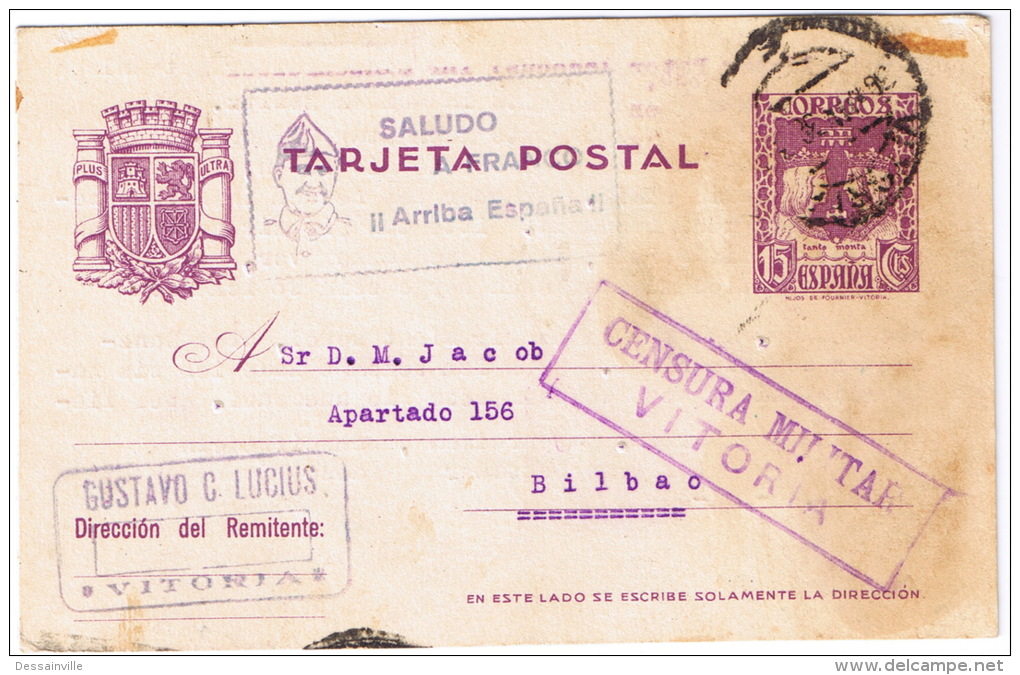 EP DE VITORIA A BILBAO CENSURA 1938   LAIZ N°81    SCAN REVERSO TEXTO ALEMAN - 1931-....