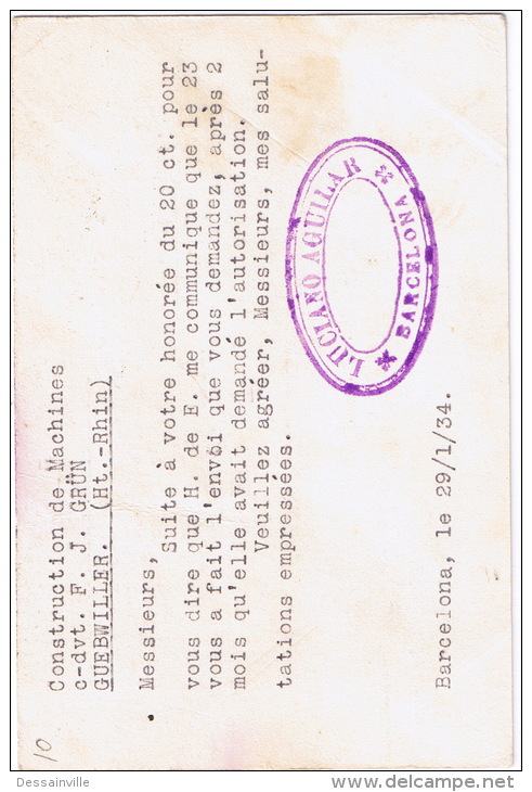 EP DE BARCELONA A GUEBWILLER 1934   LAIZ N°69    SCAN REVERSO - 1931-....