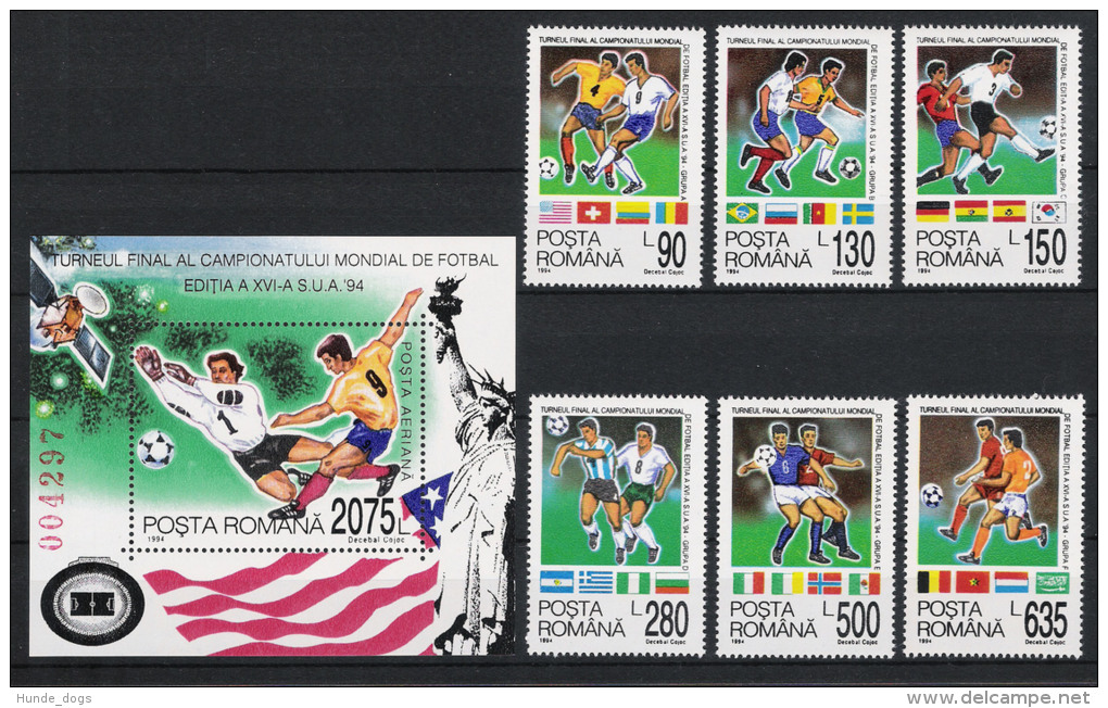 1994 Rumänien Mi# 4992-97 Bl. 290 ** MNH Fußball Football Soccer Sport WM FIFA USA 94 - 1994 – USA
