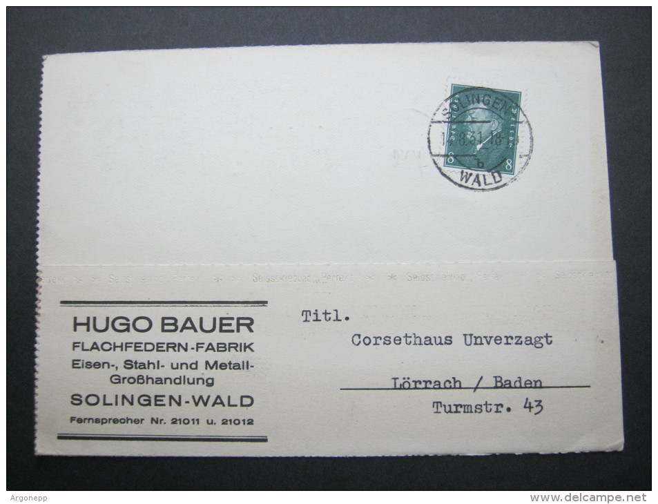 1931, Solingen ,  Firmenkarte - Solingen