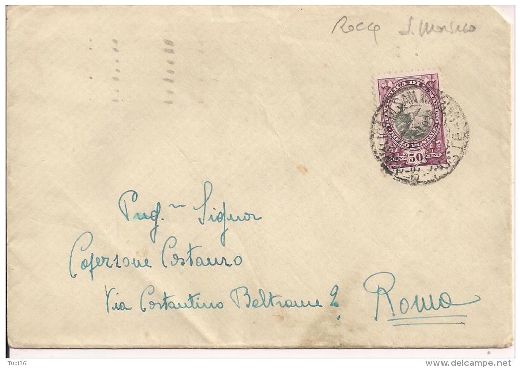 STORIA POSTALE, ROCCA Cent.50, ISOLATO IN TARIFFA LETTERA 1938, ERINNOFILO  VIA MARE LINEE ITALIANE PER TUTTO IL MONDO, - Brieven En Documenten