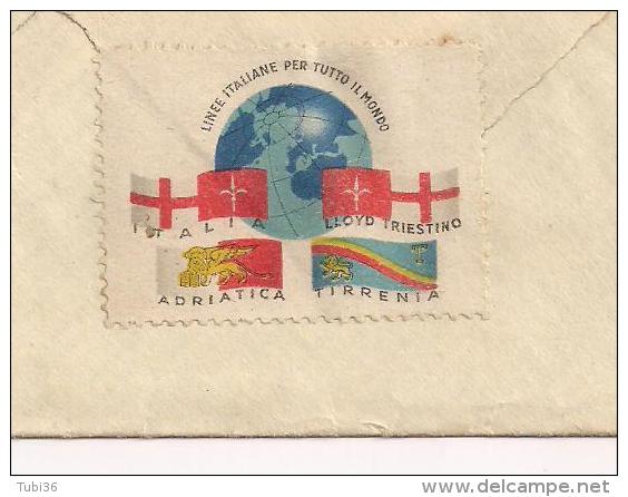 STORIA POSTALE, ROCCA Cent.50, ISOLATO IN TARIFFA LETTERA 1938, ERINNOFILO  VIA MARE LINEE ITALIANE PER TUTTO IL MONDO, - Cartas & Documentos