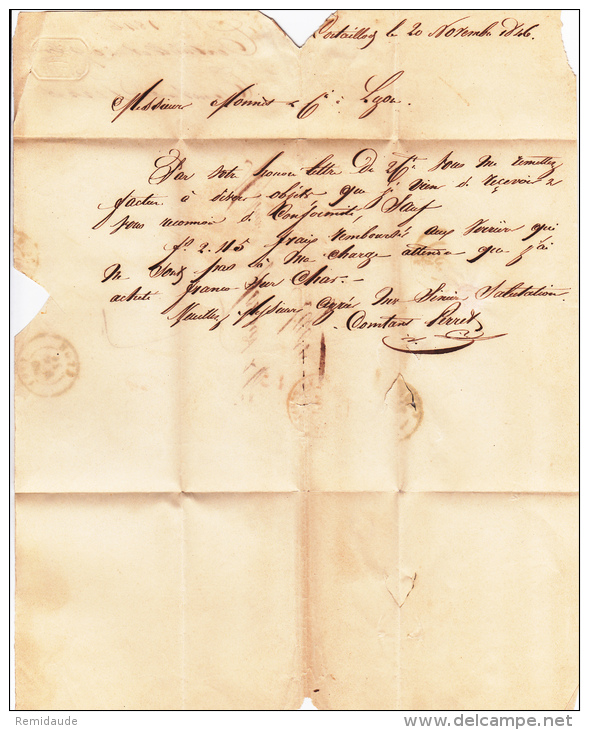 SUISSE - 1846 - LETTRE De CORTAILLOD Pour LYON Avec ENTREE NEUFCHATEL Par PONTARLIER 2 - ...-1845 Prefilatelia