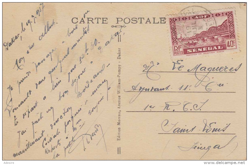 DAKAR (Senegal), Le Port De Commerc, Karte Gel.1937, 40C Sondermarke, Gute Erhaltung - Senegal