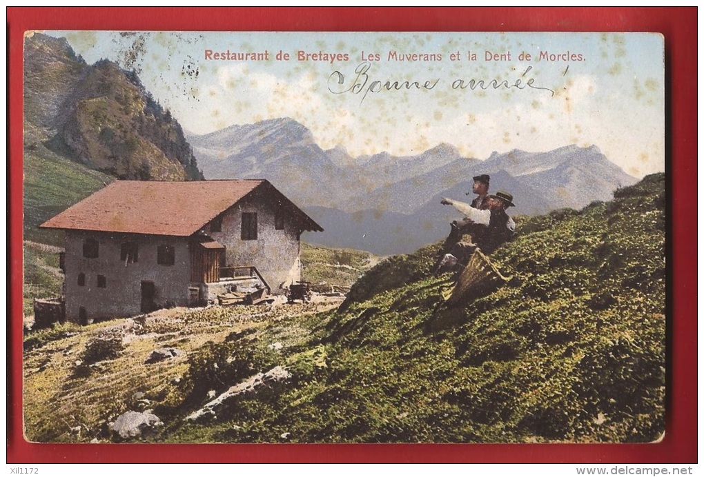 BVD-64 REstaurant De Bretayes Sur Villars, Les Muverans Et La Dent De Morcles, ANIME. Cachet 1920 - Morcles