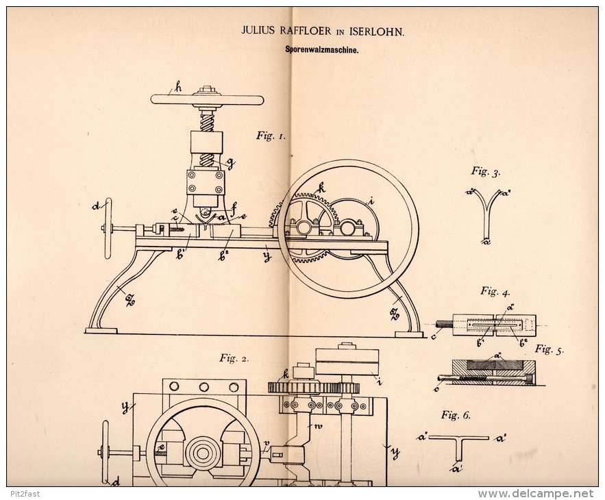 Original Patentschrift - Julius Raffloer In Iserlohn , 1892 , Sporenwalzmaschine , Metallbau , Walze !!! - Maschinen