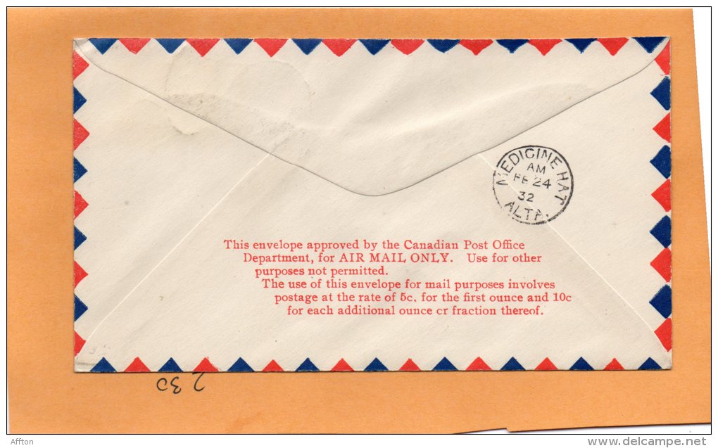 Montreal  To Medicine Hat 1932 Canada Air Mail Cover - Premiers Vols