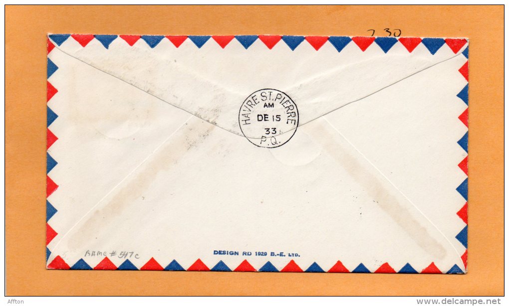 Natashquan To Havre St Pierre 1933 Canada Air Mail Cover - Premiers Vols