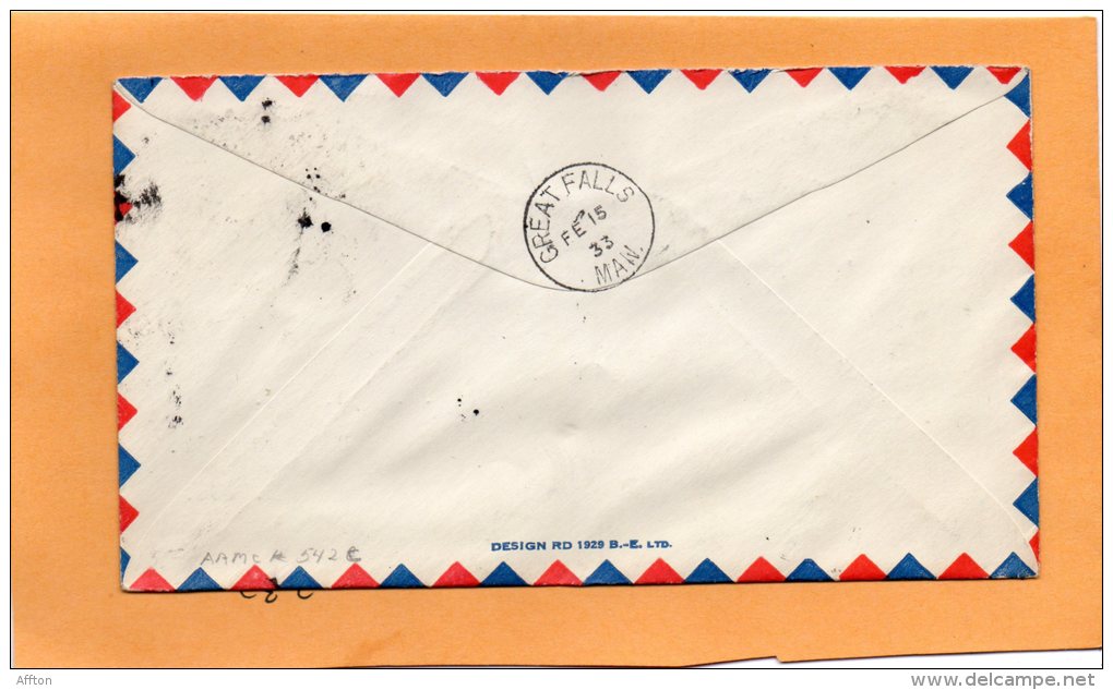 Wadhope To Great Falls 1933 Canada Air Mail Cover - Premiers Vols