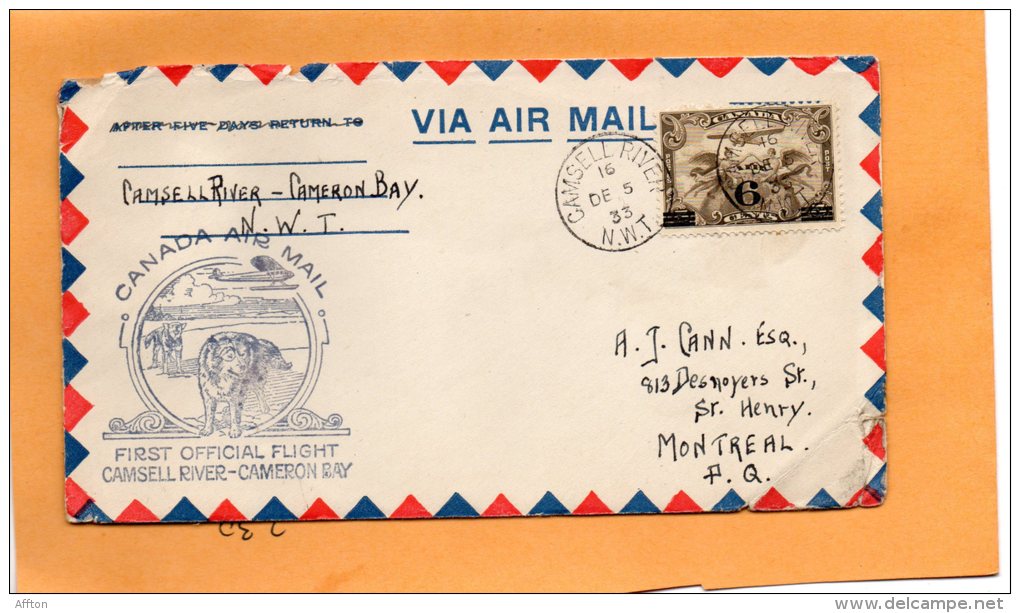 Camsell River  To Rae 1933 Canada Air Mail Cover - Premiers Vols