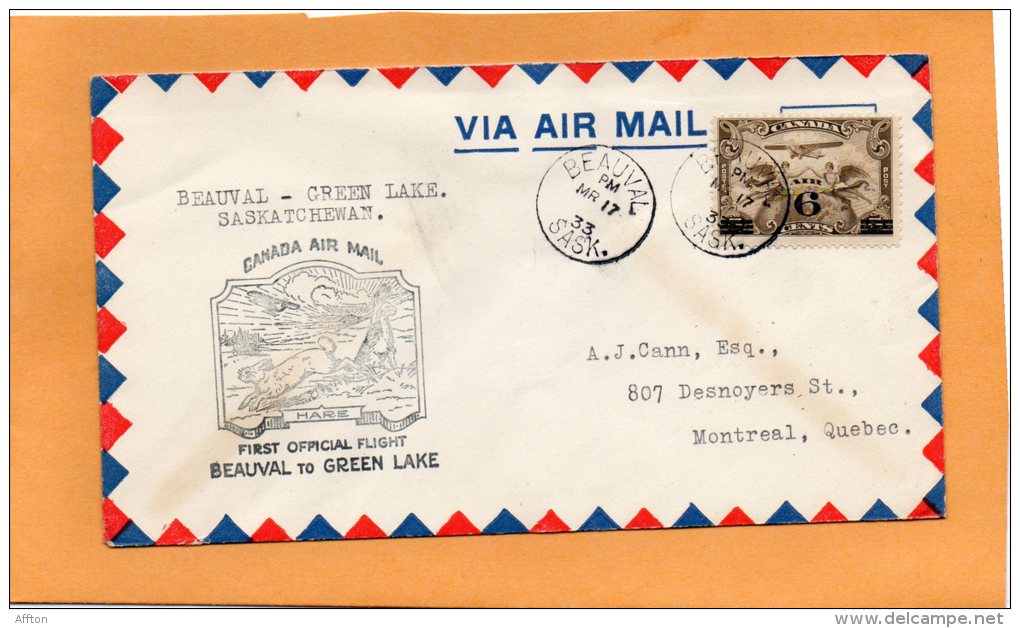Beauval To Green Lake 1933 Canada Air Mail Cover - Premiers Vols