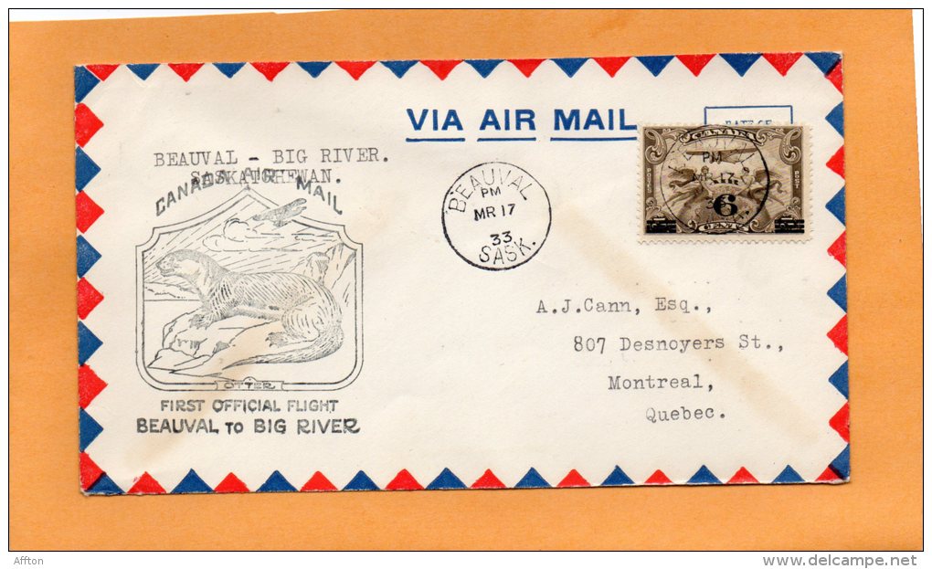 Beauval To Big River 1933 Canada Air Mail Cover - Premiers Vols
