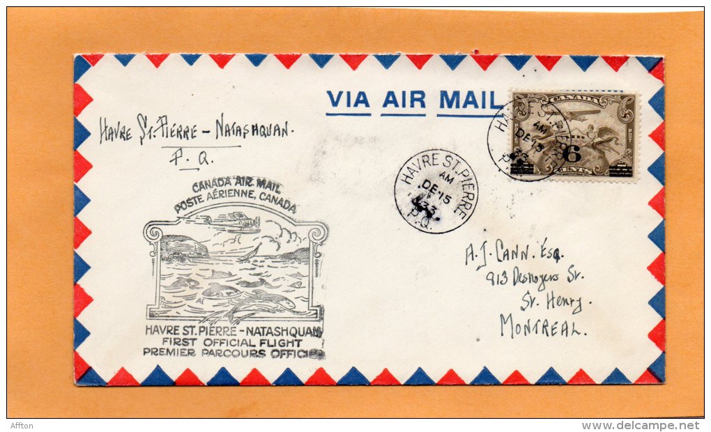 Havre St Pierre To Natashquan 1933 Canada Air Mail Cover - Premiers Vols