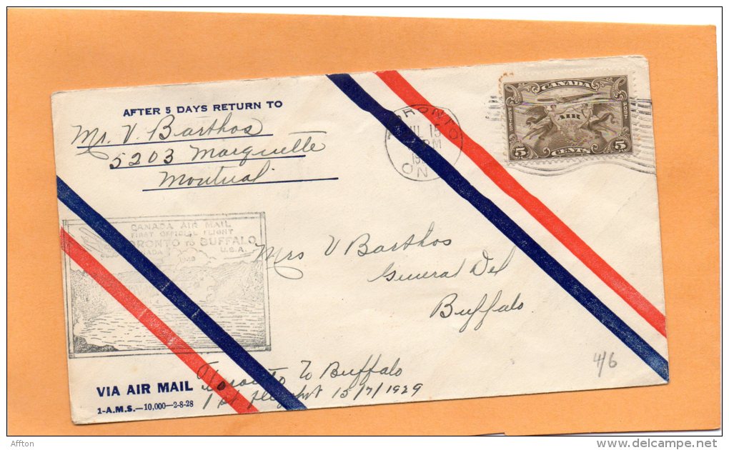 Montreal To Buffalo Canada Air Mail Cover - Premiers Vols