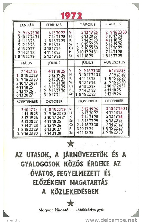 COMMUTER RAIL * SUBURBAN RAILWAY * RAILROAD * TRAIN * TRAM * TRAMWAY * CALENDAR * BKV 1972 * Hungary - Tamaño Pequeño : 1971-80