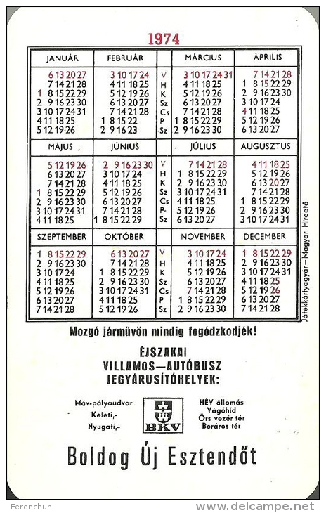 COG RAILWAY * RACK RAILWAY * RAIL * RAILROAD * TRAIN * BUDAPEST * CALENDAR * BKV 1974 2 * Hungary - Petit Format : 1971-80