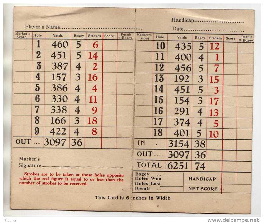 GOLF -TANDRIDGE GOLF CLUB - SURREY ANGLETERRE GRANDE BRETAGNE - CARTON DE POINTS, REGLEMENT - A VOIR - Autres & Non Classés