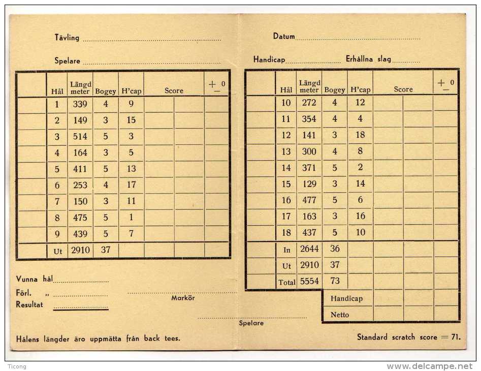 GOLF - BASTAD GOLFFKLUBB SUEDE - CARTON DE POINTS ET REGLES LOCALES - VOIR LES SCANNERS - Autres & Non Classés