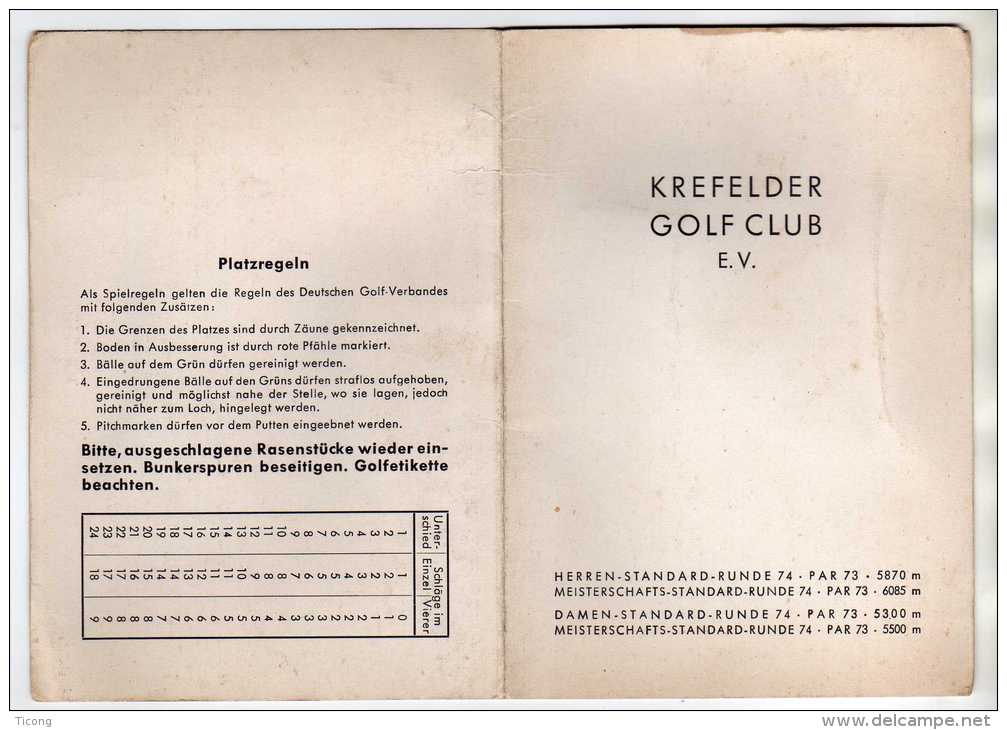 GOLF - KREFELDER GOLF CLUB KREFELD ALLEMAGNE - CARTON DE POINTS, REGLEMENT - VOIR LES SCANNERS - Autres & Non Classés