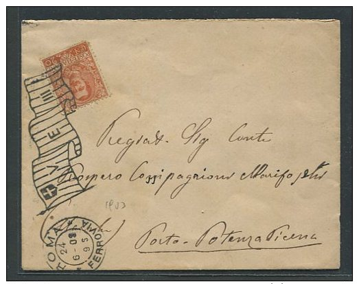 1903   RARA  COVER   REGNO   DA   ROMA FERROVIA   X  PORTO POTENZA PICENA  ANNULLO A BANDIERA - Storia Postale