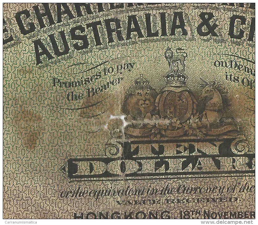 [NC] HONG KONG - THE CHARTERED BANK Of INDIA, AUSTRALIA & CHINA - 10 DOLLARS (1941) - RESTORED - - Hong Kong